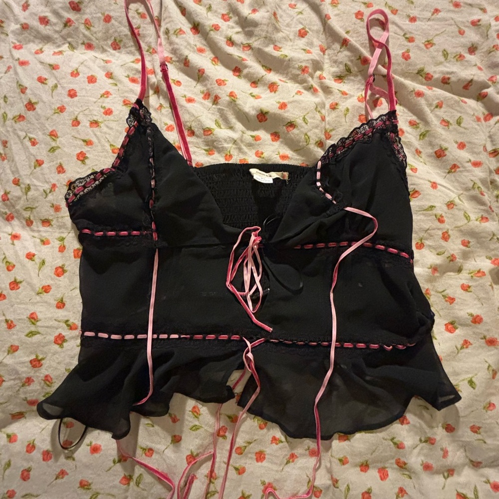 Kimchi Blue Black and Pink Lace Trim Cami Top